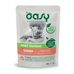 Oasy koščki v omaki z lososom za sterilizirane mačke 85 g