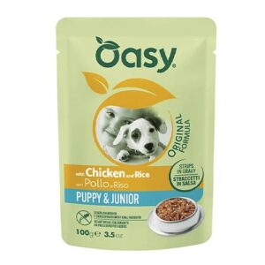 Oasy trakci v omaki s piščancem in rižem za pasje mladiče 100g