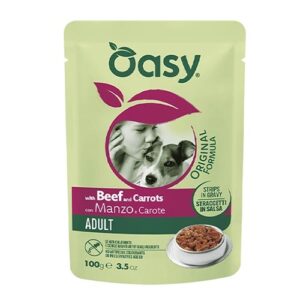 Oasy trakci v omaki z govedino in korenjem za odrasle pse 100g