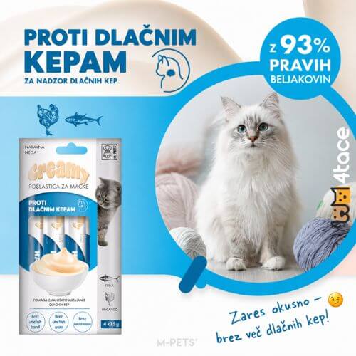 Untitled design 15 1 M-PETS kremni priboljšek za mačke proti kepam dlake 4 x 15 g